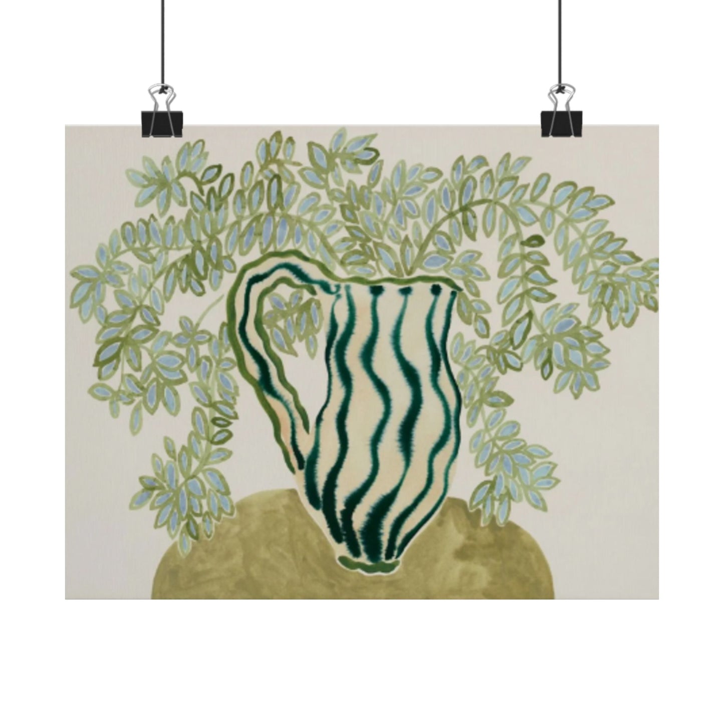 Botanical Pitcher Poster — Green Still Life Matte Horizontal Art Print