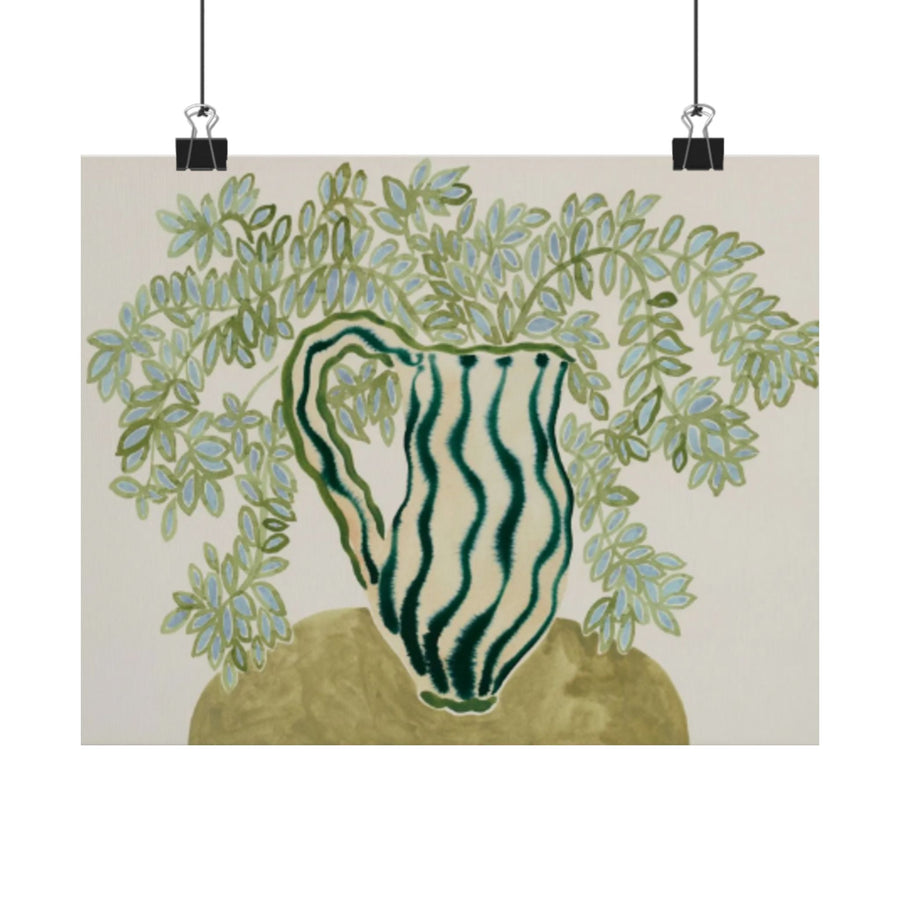 Botanical Pitcher Poster — Green Still Life Matte Horizontal Art Print