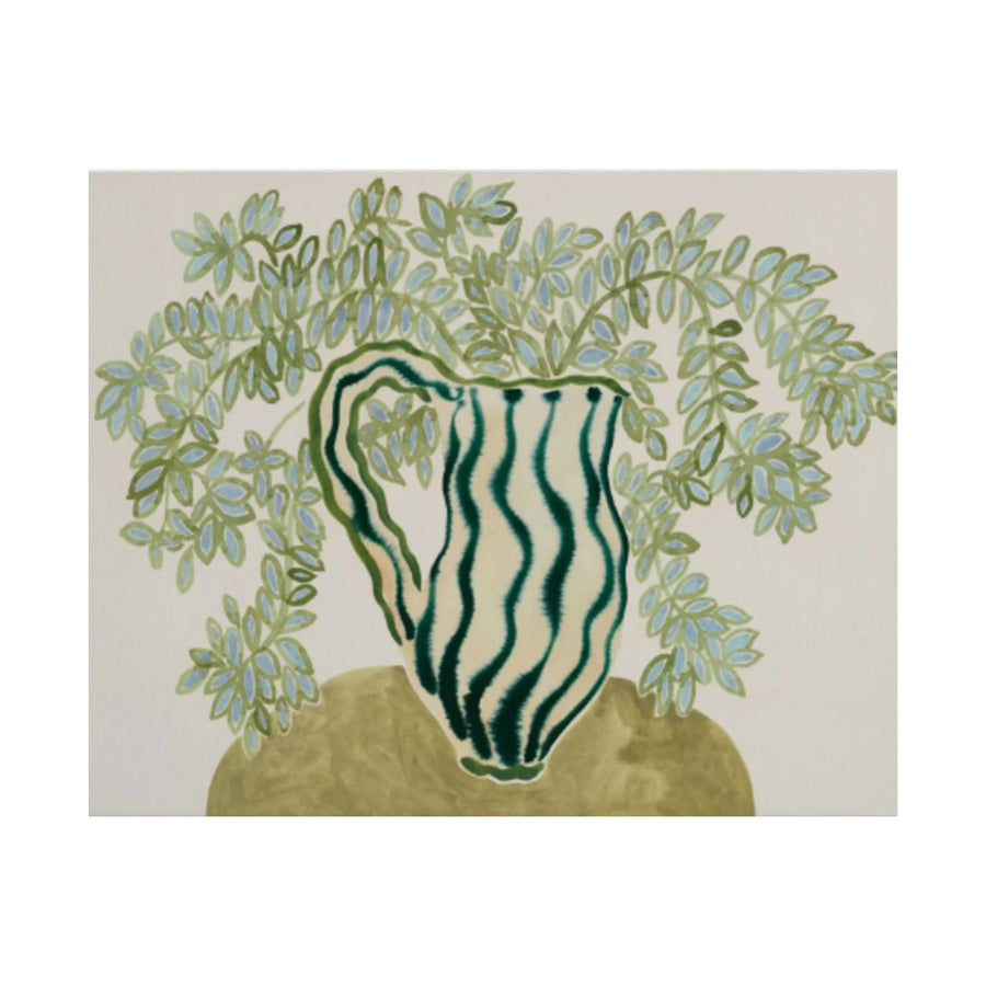 Botanical Pitcher Poster — Green Still Life Matte Horizontal Art Print