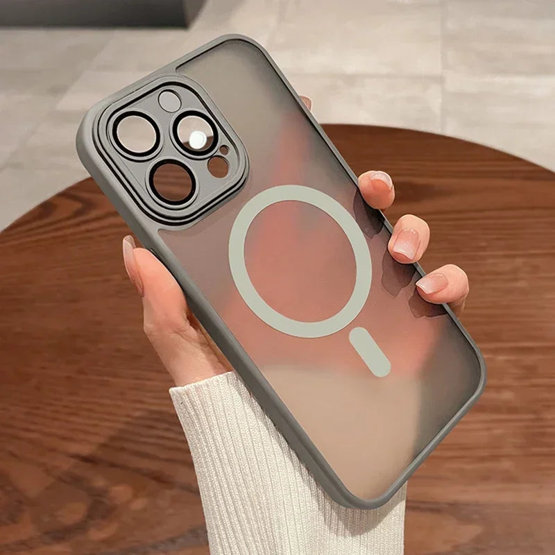 Magnetic Luxury Lens Protector Matte Translucent Case For iPhone 17 16 15 14 13 12 11 Pro Max For Magsafe Wireless Charger Cover